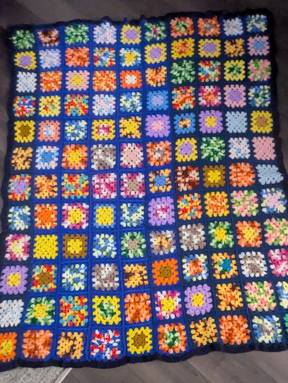 Vintage Granny Square Crochet Afghan Throw Blanket Bold Color Cottagecore - Picture 6 of 8